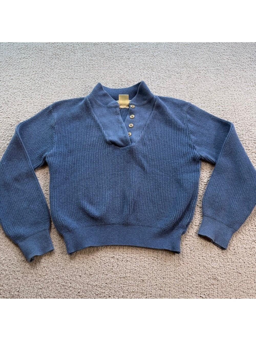 Vintage L.L. Bean Womens S Blue Ribbed Knit Button Collar Pullover Sweater USA